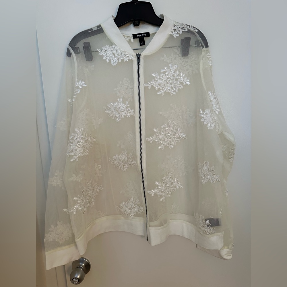 Torrid sheer lace baseball jacket size 1